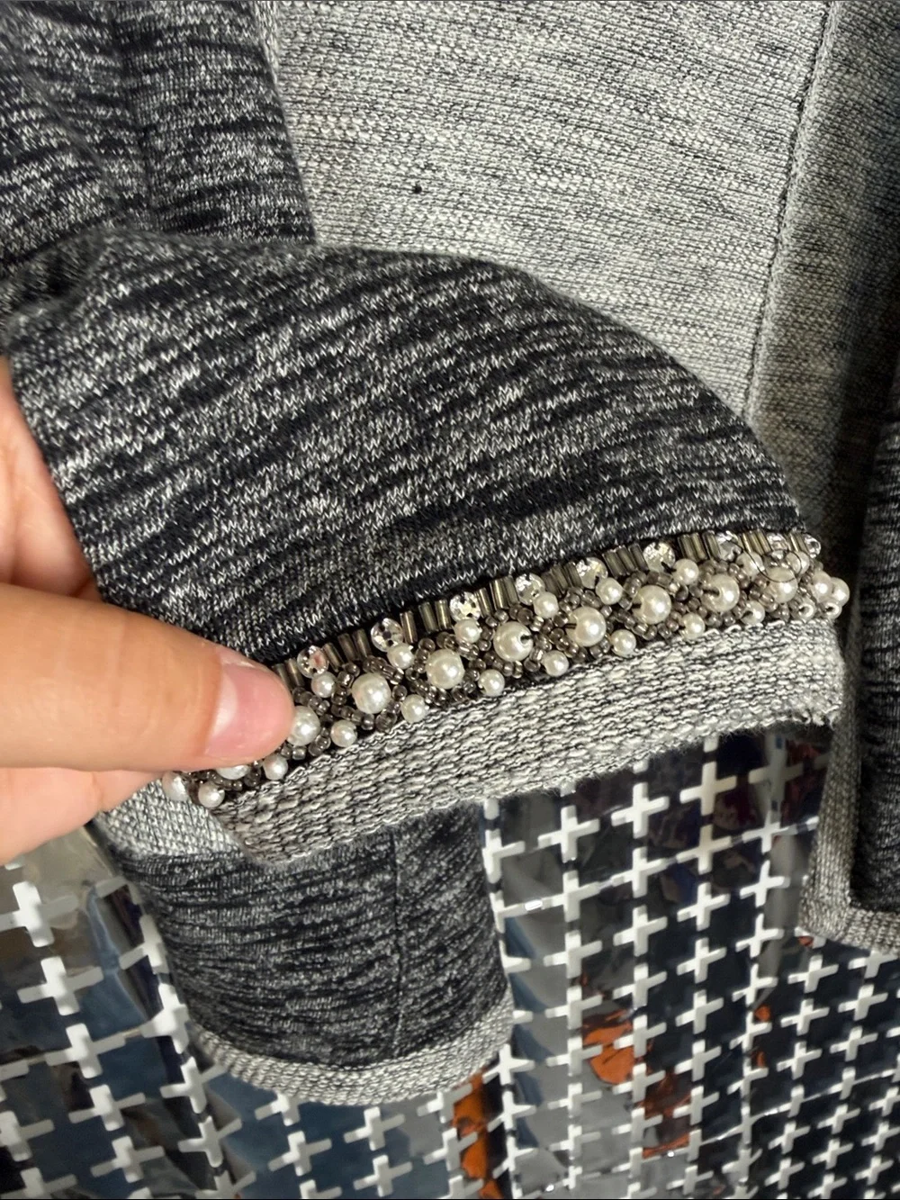 Express Women's Black & Gray Open-Front Knit Cardigan Sweater